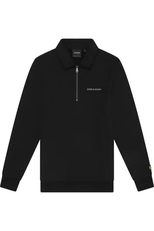 Lyle & Scott Top, Herre, Sort, XS, Bomuld, Broderet Trøje med Krave og 1/4 Lynlås