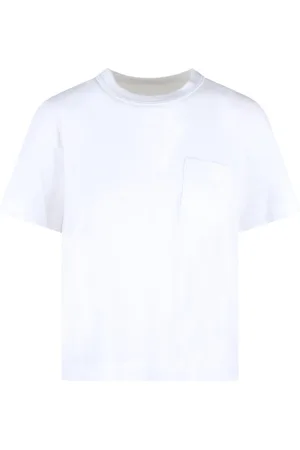 SACAI Top, Dame, Hvid, M, Bomuld, Satin Bomuld Jersey T-Shirt med Rynket Indsæt