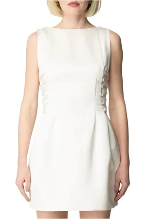 Elisabetta Franchi Kjole, Dame, Hvid, L, Satin, Elegant Kort Kjole med Monogram Foring