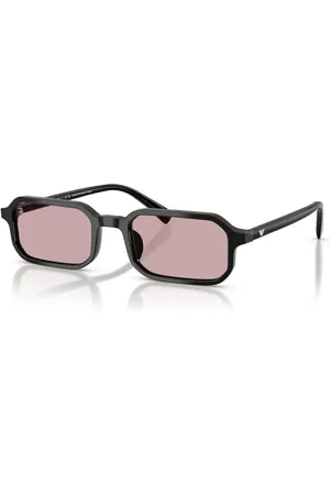 Emporio Armani Tilbehør, unisex, Sort, 54 MM, Rektangulære solbriller med lyserøde linser