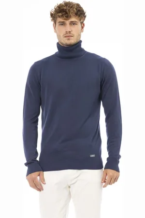 BALDININI Strik, Herre, Blå, L, Ribstrikket turtleneck sweater med monogramdetalje