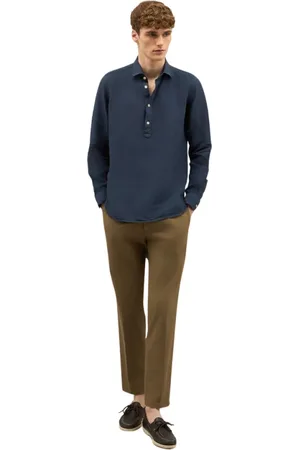 Boglioli Skjorte, Herre, Blå, XL, Linned, Beklædningsfarvet Linned Polo Skjorte