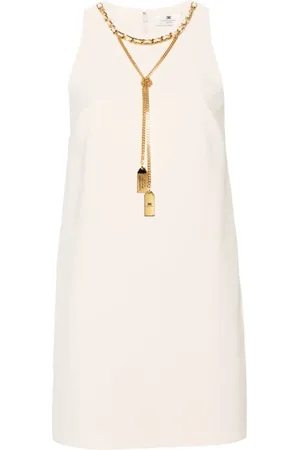 Elisabetta Franchi Kjole, Dame, Hvid, XL, Polyester, Embellished Crepe Boxy Mini Kjole