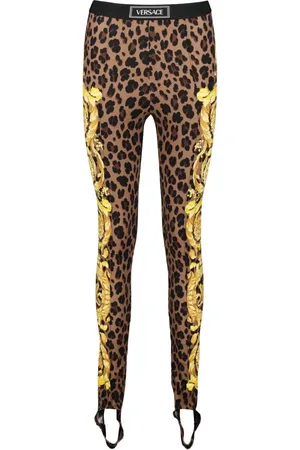 VERSACE Bukser, Dame, Brun, XS, Nylon, Leopard Barocco Legging Efterår-Vinter Kollektion 2024