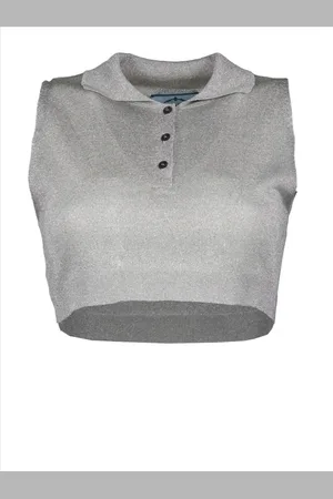 Prada Top, Dame, Grå, 2XS, Lurex Crop Top