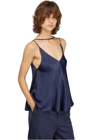 SEMICOUTURE Top, Dame, Blå, M, Satin, Blå Satin Ærmeløs Top