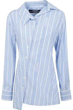 Jacquemus Bluser & Skjorter, Dame, Blå, S, Bomuld, Stribet skjorte med asymmetrisk lomme