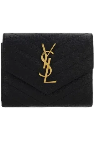 Saint Laurent Tilbehør, Dame, Sort, ONE SIZE, Læder, Quiltet Sort Læder Tri-Fold Pung