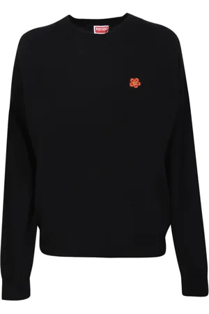 Kenzo Strik, Dame, Sort, M, Uld, Sort uldtrøje med Boke Flower