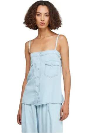 SEMICOUTURE Top, Dame, Blå, S, Denim, Denim Celeste Top med Central Knappelukning