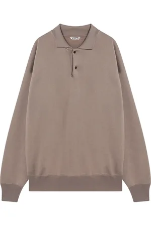 Auralee Top, Herre, Brun, 2XL, Bomuld, Langærmet polo shirt