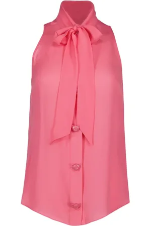 Moschino Bluser & Skjorter, Dame, Lyserød, 2XS, Ærmeløs silkebluse med sløjfe