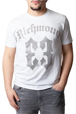 John Richmond Top, Herre, Hvid, M, Uld, Grafisk Logo T-shirt Modig Stil