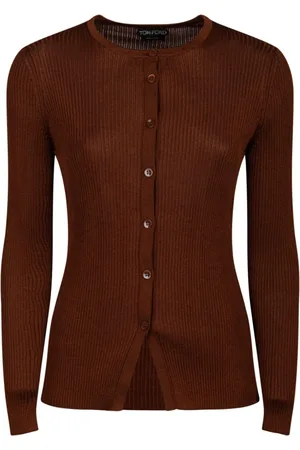 Tom Ford Strik, Dame, Brun, L, Uld, Brun Jersey Cardigan Sweater