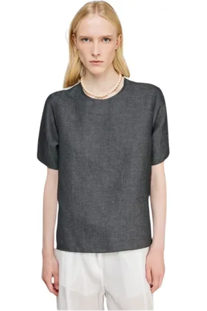 SEMICOUTURE Bluser & Skjorter, Dame, Grå, M, Bomuld, Grå og hvid bomuld muslin bluse