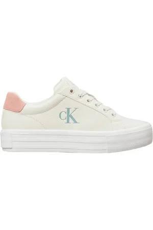Calvin Klein Sko, Dame, Hvid, 36 EU, Læder, Fed Flad Lav Læder Sneakers