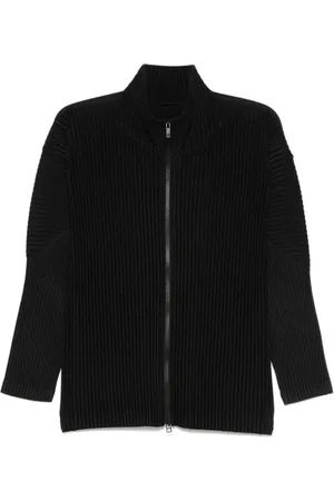 Issey Miyake Sweathshirts & Hoodies, Herre, Sort, M, Uld, Sort Plissé Zip-through Sweater