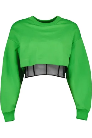 Alexander McQueen Sweathshirts & Hoodies, Dame, Grøn, 2XS, Bomuld, Kortærmet Crop Top Sweatshirt