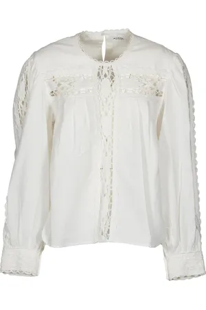 Isabel Marant Bluser & Skjorter, Dame, Hvid, M, Bomuld, Hvid Hør- og Bomuldsskjorte med Blonder