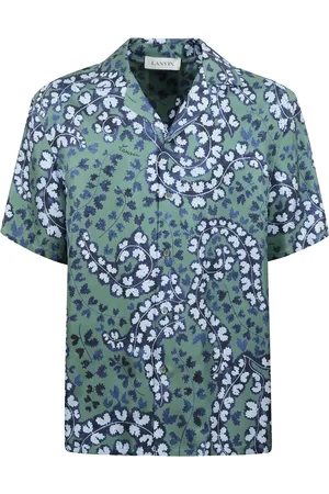 Lanvin Skjorte, Herre, Blå, 2XL, Silke kortærmet blomsterprint skjorte