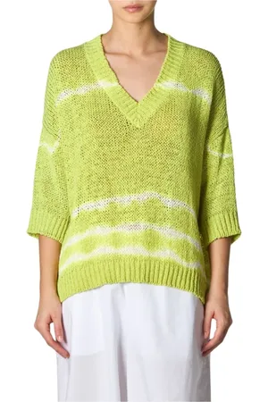 Roberto Collina Strik, Dame, Grøn, XS, Bomuld, Grøn Bomuld Degrade V-Hals Sweater