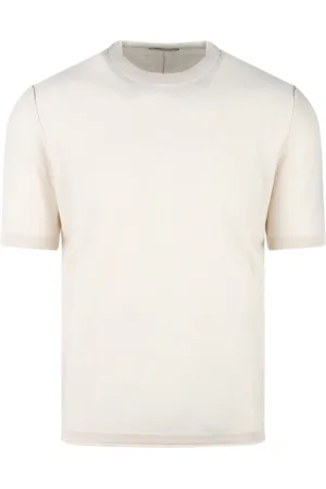 Paolo Pecora Top, Herre, Hvid, M, Bomuld, Bomuld Strik T-shirt med Crepe Stil