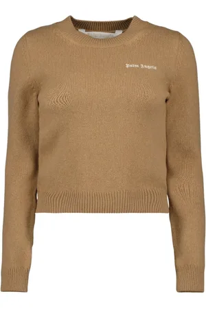 Palm Angels Strik, Dame, Brun, S, Polyester, Logo Broderet Rund Hals Sweater