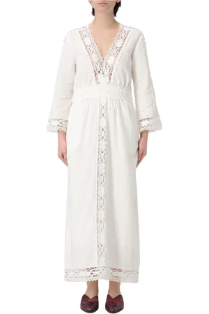 Isabel Marant Kjole, Dame, Hvid, M, Bomuld, Elegant Hvid Blonde Maxi Kjole