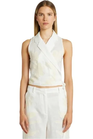 MARELLA Jakke, Dame, Hvid, M, Linned, Broderet linnedtop - Stor
