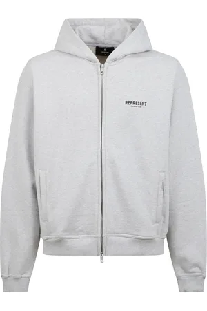 Represent Sweathshirts & Hoodies, Herre, Grå, S, Uld, Hoodie med Lynlås og Monogram Print