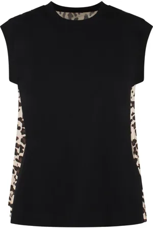 SACAI Top, Dame, Sort, L, Bomuld, Leopard Print Bomuld Jersey T-Shirt