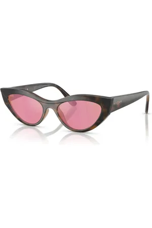 vogue Tilbehør, unisex, Brun, 52 MM, Nylon, Cat-eye solbriller i Havana med rosa spejllinser
