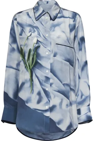 Victoria Beckham Bluser & Skjorter, Dame, Blå, XS, Blå silkeskjorte med tekstureret print