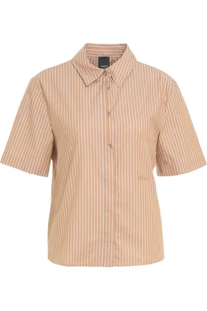 Pinko Bluser & Skjorter, Dame, Brun, M, Stribet Brun Skjorte med Kent Krave