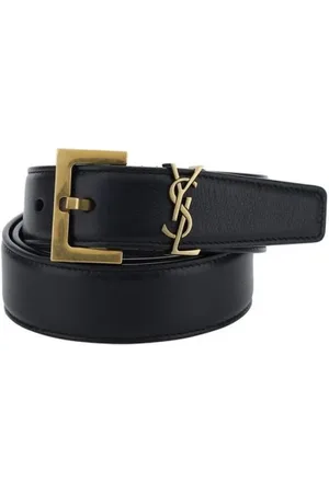 Saint Laurent Tilbehør, Dame, Sort, 70 CM, Læder, Luksus læderbælte med logo plade