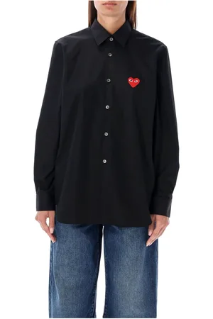 Comme des Garçons Bluser & Skjorter, Dame, Sort, XS, Bomuld, Sort Bomuld Hjerte Patch Skjorte