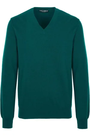 Dolce & Gabbana Strik, Herre, Grøn, 3XL, Cashmere, Grøn Cashmere V-Hals Sweater