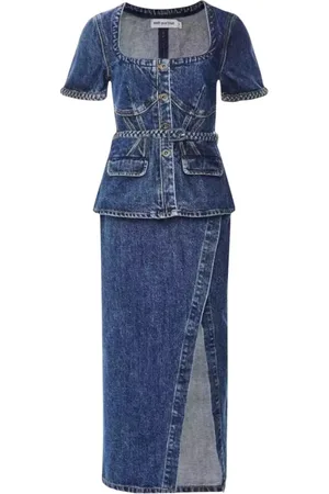 Self-Portrait Kjole, Dame, Blå, 2XS, Denim, Marineblå Midi Denim Kjole