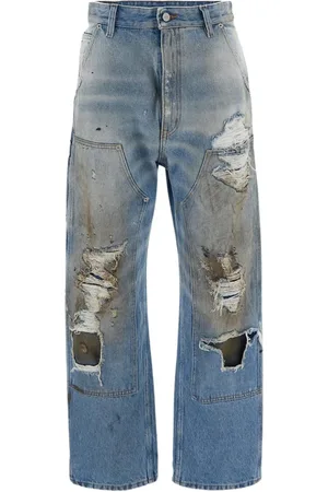 Maison Margiela Jeans, Dame, Blå, W31, Bomuld, Revnet bomuld jeans med 5 lommer