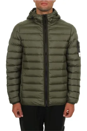 Stone Island Jakke, Herre, Grøn, 2XL, Uld, Grøn Dunjakke med Dobbelt Lynlås