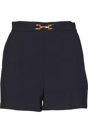 Elisabetta Franchi Shorts, Dame, Sort, XL, Uld, Sort Crepe Stretch Shorts med Gyldne Metal Detaljer
