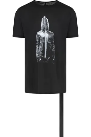 Rick Owens Top, Herre, Sort, XS, Bomuld, Bomuld Crew-Neck T-Shirt med Krøllet Effekt