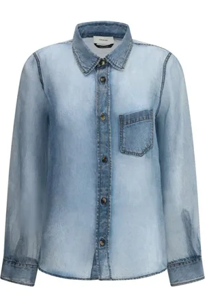haikure Bluser & Skjorter, Dame, Blå, L, Denim, Denim Print Skjorte med Semi-Gennemsigtigt Design