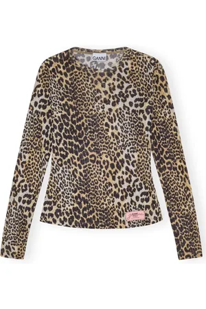 Ganni Top, Dame, Brun, XS, Polyester, Trykt Mesh Langærmet Sweater