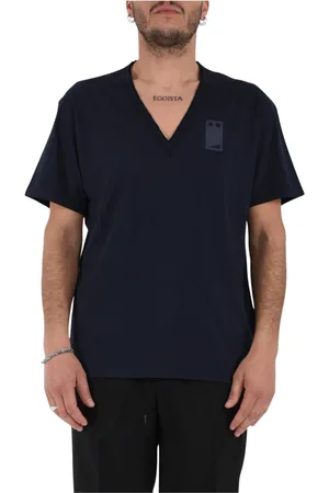 Mauro Grifoni Top, Herre, Blå, 2XL, Bomuld, Bomuld V-hals T-shirt