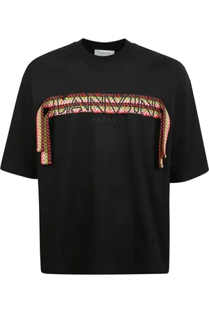 Lanvin Top, Herre, Sort, L, Oversized T-shirt med ribbet blonder og broderet logo