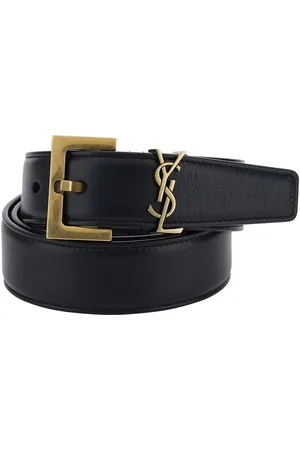 Saint Laurent Tilbehør, Dame, Sort, 70 CM, Læder, Ikonisk Læderbælte med Messingplade