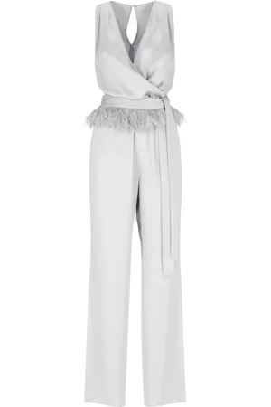ANTONELLI Jumpsuits & Playsuits, Dame, Grå, S, Sølv Jumpsuit V-Hals Ærmeløs Bred Ben