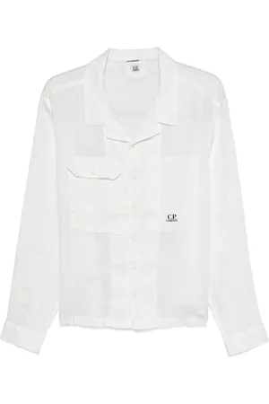 C.P. Company Skjorte, Herre, Hvid, XL, Linned, Hvidt hørskjorte med logoprint
