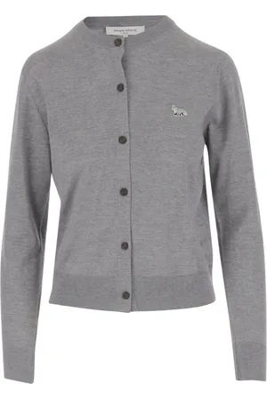 Maison Kitsuné Strik, Dame, Grå, S, Uld, Fox Patch Uld Cardigan